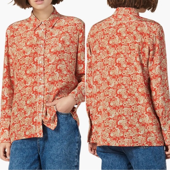 SANDRO Lanni Silk Paisley Patterned Long Sleeve Button-Down Blouse,Size 3FR/ 8US - Picture 3 of 17